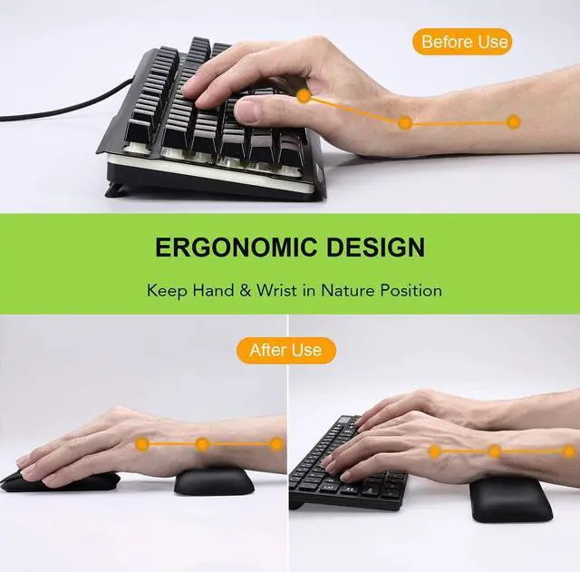 Alt view image 4 of 7 - Aelfox Leather-Gel Ergonomic Keyboard and Mouse Wrist Rest Set, Support Pad Relieve Wrist Pain for Full Size Gaming Keyboard and Mouse, Laptop, Computer, Home, Office