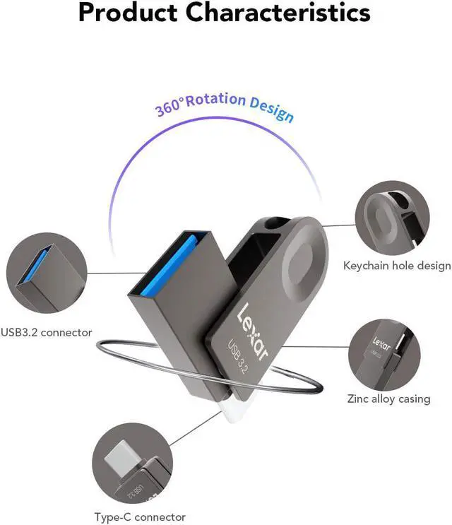 Alt view image 4 of 7 - E32C 128GB Type-C USB Flash Drive USB-A&USB-C 3.2 Gen 1 Dual Drive OTG 100MB/s Read Thumb Drive Swivel Design Jump Drive for USB 3.0/2.0 Memory Stick for Android Smartphone Laptop PC