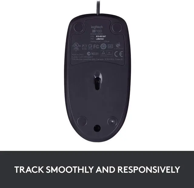 Alt view image 6 of 7 - Logi tech B100 Corded Mouse, Wired USB Mouse for Computers and Laptops, Right or Left Hand Use - Black