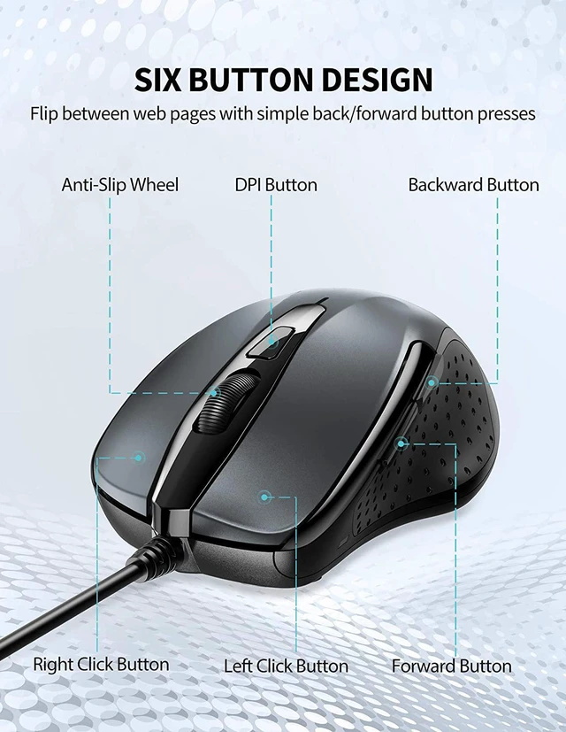 6-Button USB Wired Mouse with Side Buttons Optical Computer Mouse with ...