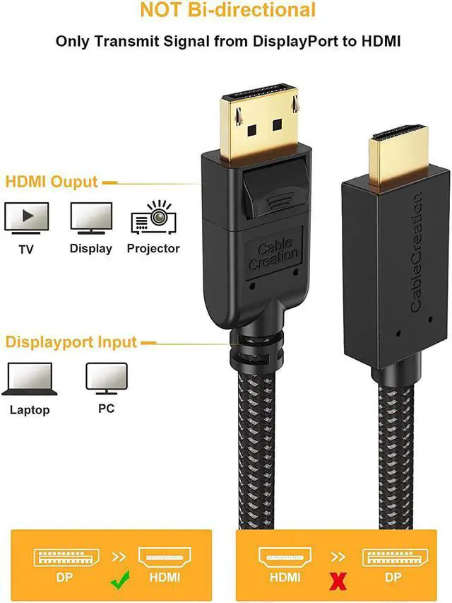 Alt view image 2 of 7 - Active DisplayPort to HDMI Cable 4K, CableCreation 6FT Braided DP to HDMI Cable, Support Eyefinity Multi-Screen, 4K & 3D Audio/Video Converter, 1.83M / Black