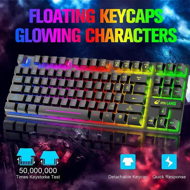 Alt view image 3 of 7 - Wireless Gaming Keyboard and Mouse Combo with 87 Key Rainbow LED Backlight Rechargeable 3800mAh Battery Mechanical Feel Anti-ghosting Ergonomic Waterproof RGB Mute Mice for Computer PC Gamer (Black)