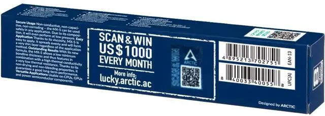 Alt view image 3 of 3 - ARCTIC MX-5 (8 g) - Quality Thermal Paste for All CPU Coolers Extremely high Thermal Conductivity Low Thermal Resistance Long Durability Metal-Free Non-Conductive Non-capacitive (ACTCP00055A)