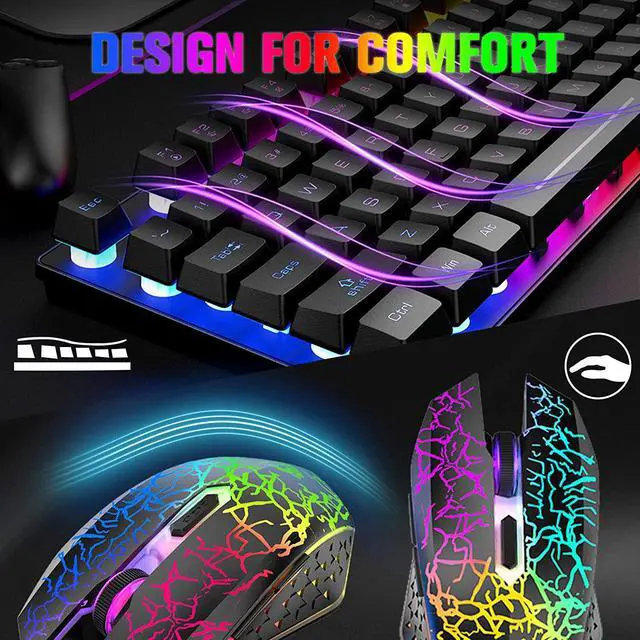 Alt view image 7 of 7 - Wireless Gaming Keyboard and Mouse Combo with 87 Key Rainbow LED Backlight Rechargeable 3800mAh Battery Mechanical Feel Anti-ghosting Ergonomic Waterproof RGB Mute Mice for Computer PC Gamer (Black)