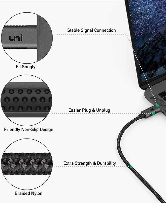 Alt view image 7 of 7 - USB C to DisplayPort Cable 3ft (4K@60Hz 2K@165Hz) uni Thunderbolt 3 to DisplayPort Cable Compatible with MacBook Pro 2020/2019/2018 MacBook Air/iPad Pro 2020/2018 XPS 15 Surface Book 2 - Gray