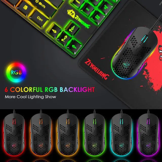 Alt view image 5 of 7 - Gaming Keyboard and Mouse Combo,88 Keys Compact Rainbow Backlit Mechanical Feel Keyboard,RGB Backlit 6400 DPI Lightweight Gaming Mouse with Honeycomb Shell for Windows PC Gamers (Black)