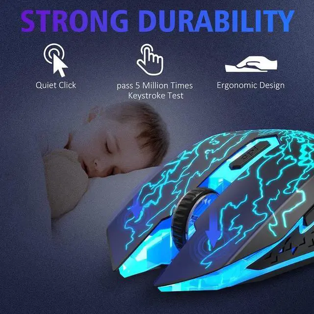 Alt view image 7 of 7 - VersionTECH. Wireless Gaming Mouse Rechargeable Computer Mouse Mice Souris with Colorful LED Lights Silent Click 2.4G USB Nano Receiver 3 Level DPI for PC Gamer Laptop Desktop Chromebook Mac
