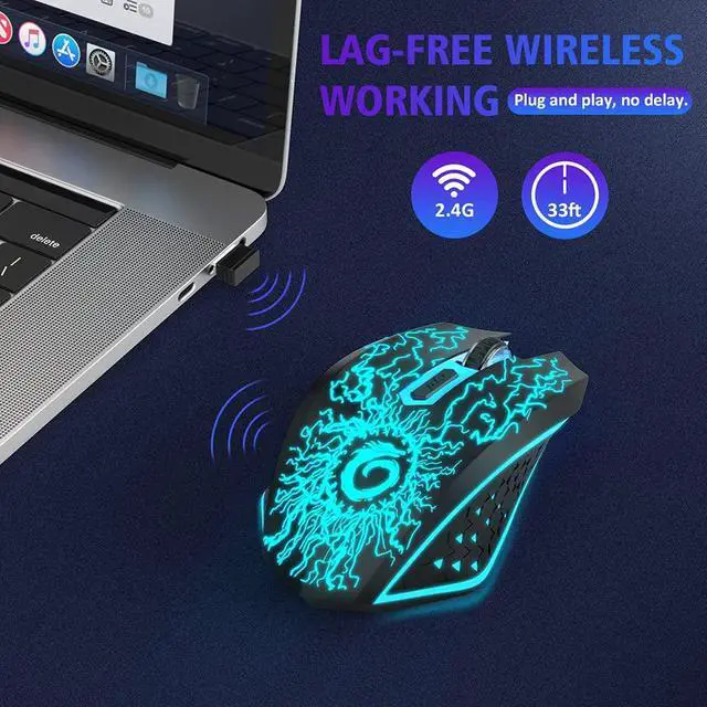 Alt view image 2 of 7 - VersionTECH. Wireless Gaming Mouse Rechargeable Computer Mouse Mice Souris with Colorful LED Lights Silent Click 2.4G USB Nano Receiver 3 Level DPI for PC Gamer Laptop Desktop Chromebook Mac
