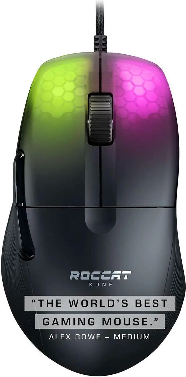 Alt view image 2 of 7 - ROCCAT Kone Pro PC Gaming Mouse, Lightweight Ergonomic Design, Titan Switch Optical, AIMO RGB Lighting, Superlight Wired Computer Mouse, Titan Scroll Wheel, Honeycomb Shell, 19K DPI, Black