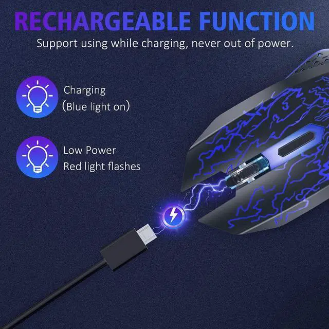 Alt view image 5 of 7 - VersionTECH. Wireless Gaming Mouse Rechargeable Computer Mouse Mice Souris with Colorful LED Lights Silent Click 2.4G USB Nano Receiver 3 Level DPI for PC Gamer Laptop Desktop Chromebook Mac