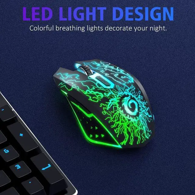 Alt view image 4 of 7 - VersionTECH. Wireless Gaming Mouse Rechargeable Computer Mouse Mice Souris with Colorful LED Lights Silent Click 2.4G USB Nano Receiver 3 Level DPI for PC Gamer Laptop Desktop Chromebook Mac