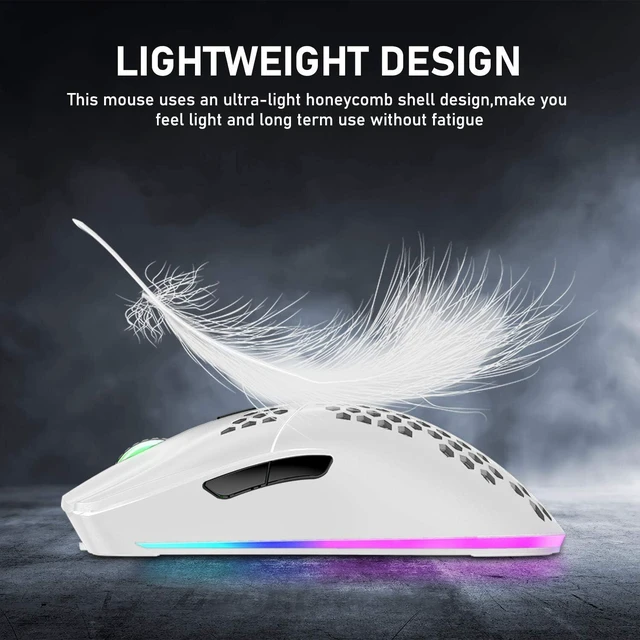 Alt view image 4 of 7 - XINMENG Wireless Gaming Mouse Lightweight Honeycomb Design - White
