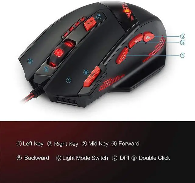 Alt view image 4 of 6 - Zelotes Wired Gaming Mouse, 9200DPI, 8 Programmable Buttons, USB Optical Ergonomic Mouse, Corded Computer Mouse, Mouse Gaming for PC, Mac, Black