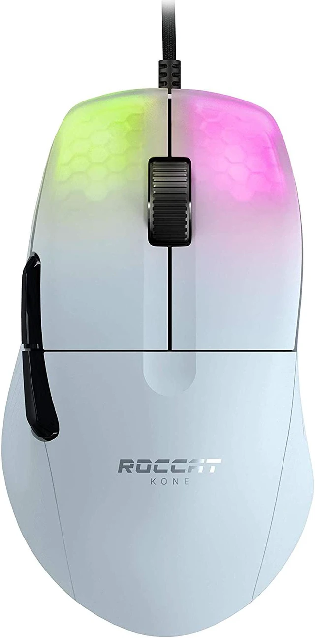 Main image of ROCCAT Kone Pro Lightweight Ergonomic Performance PC Gaming Mouse with 19K DPI Optical Sensor, Aluminum Titan Wheel Pro, & AIMO RGB Lighting - White