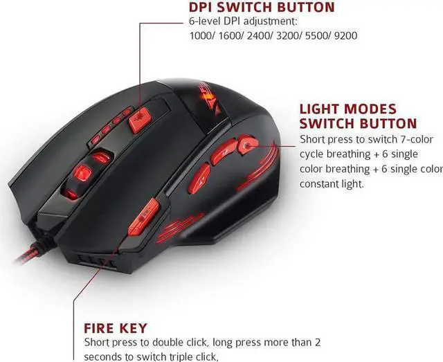 Alt view image 3 of 6 - Zelotes Wired Gaming Mouse, 9200DPI, 8 Programmable Buttons, USB Optical Ergonomic Mouse, Corded Computer Mouse, Mouse Gaming for PC, Mac, Black