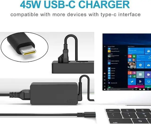 Alt view image 5 of 7 - 45W USB Type C Charger Fit for HP Chromebook 14 14A G5 11 11A G6 G7 G8 EE 11-AE000 14-CA000: 14-ca0061dx 14-ca060nr 14-ca020nr 14-ca052wm 14-ca051wm 14-ca043cl Laptop AC Adapter Power Cord Supply