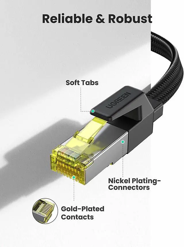 Alt view image 5 of 7 - UGREEN Cat 7 Ethernet Cable Gigabit High Speed Internet Cable Braided Flat RJ45 Network Cord Shielded Indoor Heavy Duty LAN Cables Compatible for PC Gaming PS5 PS4 PS3 Xbox Modem Router 6FT