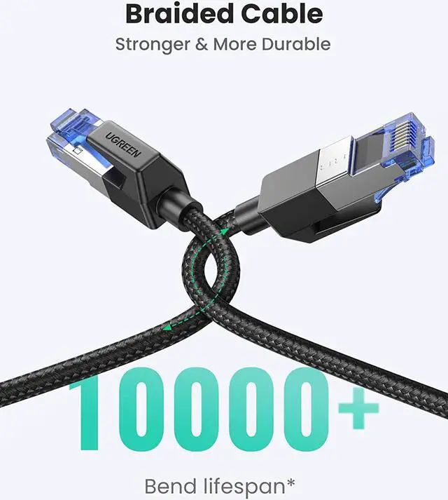 Alt view image 5 of 7 - UGREEN Cat 8 Ethernet Cable High Speed Braided 40Gbps 2000Mhz Network Cord Cat8 RJ45 Shielded Indoor Heavy Duty LAN Cables Compatible for Gaming PC PS5 PS4 PS3 Xbox Modem Router 6FT