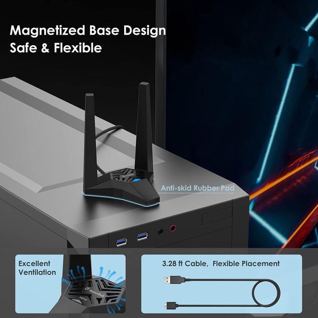 Alt view image 6 of 7 - WAVLINK USB3.0 WiFi Adapter, AC1300Mbps Wireless Network Adapter for Desktop PC, Dual Band 5GHz+2.4GHz WLAN with High Gain 2X 3dBi Antennas for Windows XP/Vista/7/8/8.1/10/11 MacOS 10.7-10.15