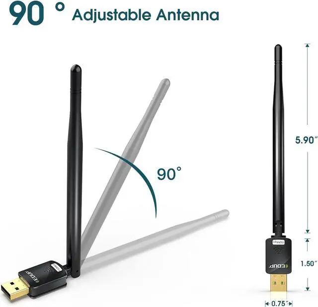Alt view image 5 of 7 - USB WiFi Adapter for PC, Wireless Network Adapter for Desktop- Dongle High Gain 6dBi Antenna Support Desktop Laptop Compatible with Windows 10/8/7/XP/VISTA, MAC 10.6-10.11