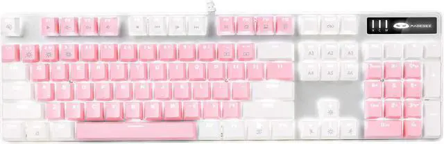 Main image of Mechanical Gaming Keyboard, MageGee 2021 New Upgraded Blue Switch 104 Keys White Backlit Keyboards, USB Wired Mechanical Computer Keyboard for Laptop, Desktop, PC Gamers(White & Pink)