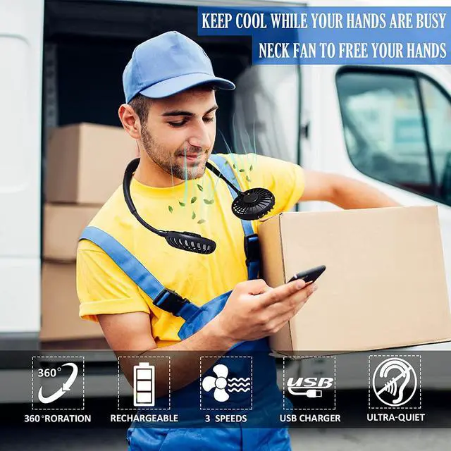 Alt view image 4 of 7 - Neck Fan Rechargeable Battery Operated Portable Fan 2600mAh Hands Free Personal Fan Hang Around Neck Fans Wearable Small Fan for Outdoor Working Battery Powered USB Fan Over 12 Hours Constant Cool