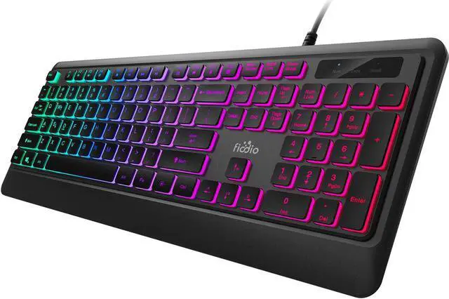 Main image of Fiodio Rainbow Membrane Gaming Keyboard, Quiet Wired Computer Keyboard, 104 Silent & 26 Anti-Ghosting Keys, Spill Resistant, Multimedia Control for PC and Desktop