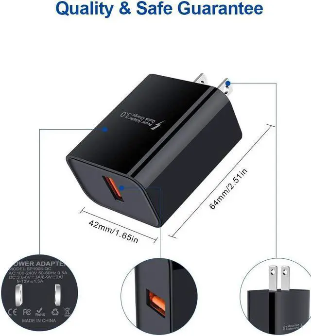 Alt view image 5 of 7 - Micro USB Charger,Android Fast Charger,Quick Charger 3.0 USB Fast Wall Charger Plug Micro USB Cable for Motorola Moto E E5 E4 Plus/Play,E5 Supra,G5 G5S G4 Plus/Play,G6 Play/Forge,Moto Droid Turbo 2