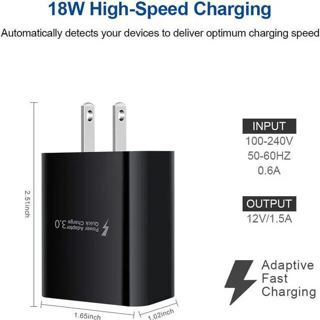 Alt view image 4 of 7 - Micro USB Charger,Android Fast Charger,Quick Charger 3.0 USB Fast Wall Charger Plug Micro USB Cable for Motorola Moto E E5 E4 Plus/Play,E5 Supra,G5 G5S G4 Plus/Play,G6 Play/Forge,Moto Droid Turbo 2