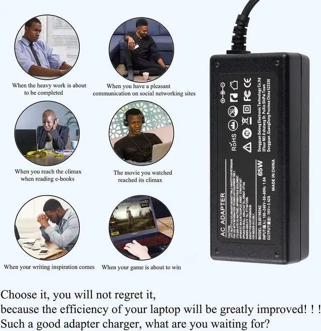 Alt view image 7 of 7 - 65W 19V 3.42A AC Adapter Laptop Charger Replacement for Toshiba PA3714U-1ACA PA3822U-1ACA PA3917U-1ACA; Satellite C55 C55D C55T C655 C655D C675 C855 C855D L55 L655 L675 L745 L755 L775D Supply Cord