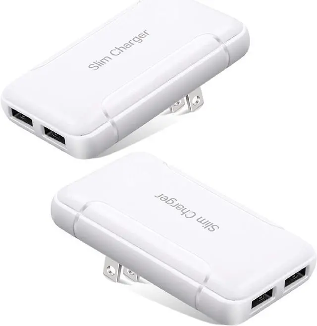 Main image of Excgood Flat USB Wall Charger - Slim USB Plug for Wall Outlet, Compatible with iPhone 16 15 14 Pro Max/13/12/11/Xr/Xs/X, Galaxy A03s/A13/A12/S22/S21/S20/10/9/8, Webcam - 2-Pack, White