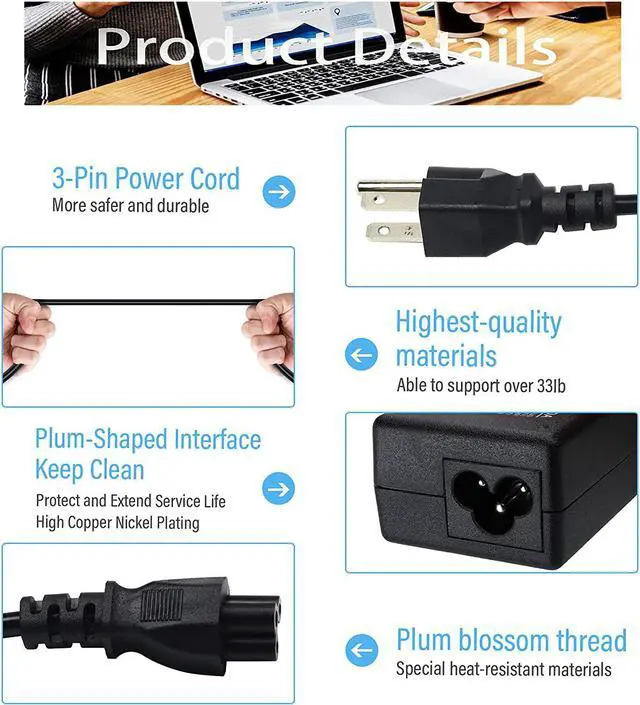 Alt view image 3 of 7 - 65W 19V 3.42A AC Adapter Laptop Charger Replacement for Toshiba PA3714U-1ACA PA3822U-1ACA PA3917U-1ACA; Satellite C55 C55D C55T C655 C655D C675 C855 C855D L55 L655 L675 L745 L755 L775D Supply Cord