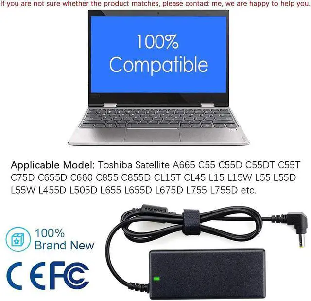 Alt view image 4 of 7 - 65W 19V 3.42A AC Adapter Laptop Charger Replacement for Toshiba PA3714U-1ACA PA3822U-1ACA PA3917U-1ACA; Satellite C55 C55D C55T C655 C655D C675 C855 C855D L55 L655 L675 L745 L755 L775D Supply Cord