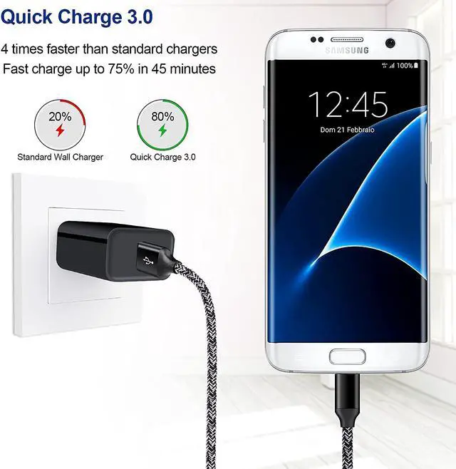 Alt view image 3 of 7 - Micro USB Charger,Android Fast Charger,Quick Charger 3.0 USB Fast Wall Charger Plug Micro USB Cable for Motorola Moto E E5 E4 Plus/Play,E5 Supra,G5 G5S G4 Plus/Play,G6 Play/Forge,Moto Droid Turbo 2