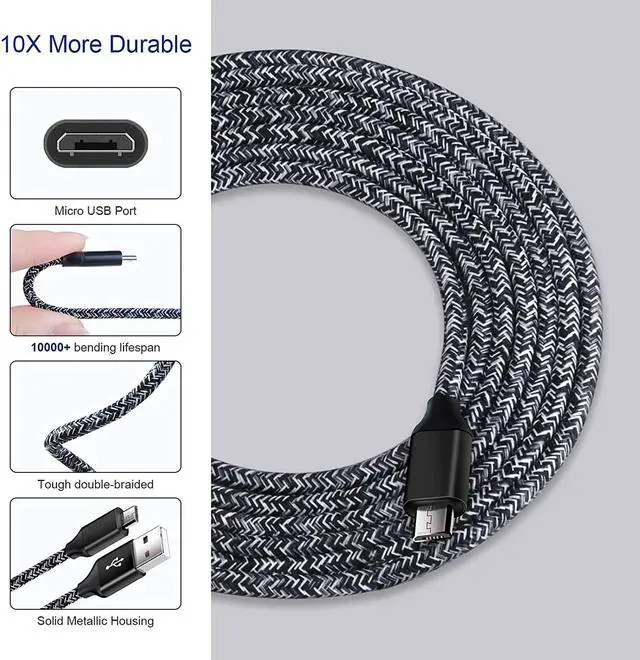 Alt view image 2 of 7 - Micro USB Charger,Android Fast Charger,Quick Charger 3.0 USB Fast Wall Charger Plug Micro USB Cable for Motorola Moto E E5 E4 Plus/Play,E5 Supra,G5 G5S G4 Plus/Play,G6 Play/Forge,Moto Droid Turbo 2