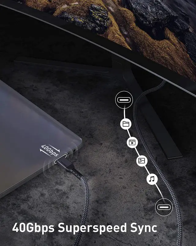 Alt view image 4 of 7 - Maxonar [1Ft] Thunderbolt 4 Cable 40Gbps with 100W Charging and 8K/5K@60Hz Compatible with Thunderbolt 4/3, USB4, and USB C