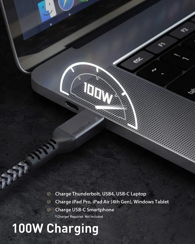 Alt view image 5 of 7 - Maxonar [1Ft] Thunderbolt 4 Cable 40Gbps with 100W Charging and 8K/5K@60Hz Compatible with Thunderbolt 4/3, USB4, and USB C