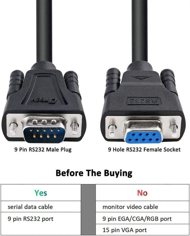 Alt view image 3 of 7 - DTech DB9 RS232 Serial Cable Male to Female Null Modem Cord Full Handshaking 7 Wire Crossover for Data Communication Computer Switch Router (5 Feet, Black)