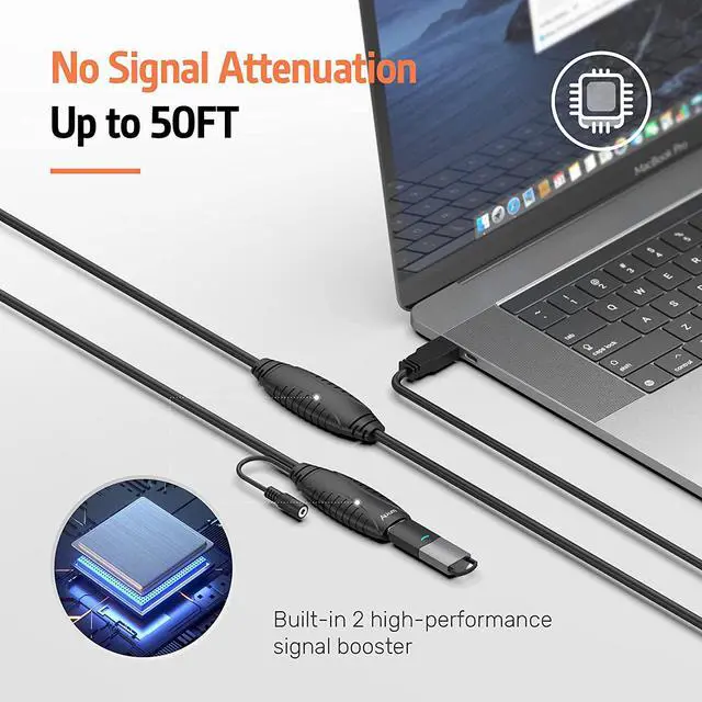 Alt view image 2 of 7 - Alxum USB 3.0 Extension Cable 50FT, Active USB Extension Cable Male to Female Long 15Meter, USB 3.0 Extender Cord with 2 Signal Boosters for Printer, Webcam, Xbox, Keyboard, with 5V2A Power Adapter