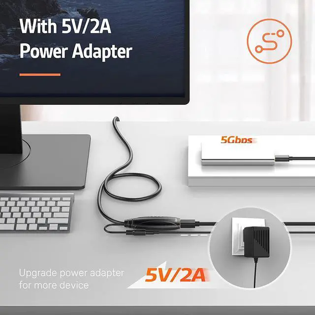Alt view image 3 of 7 - Alxum USB 3.0 Extension Cable 50FT, Active USB Extension Cable Male to Female Long 15Meter, USB 3.0 Extender Cord with 2 Signal Boosters for Printer, Webcam, Xbox, Keyboard, with 5V2A Power Adapter