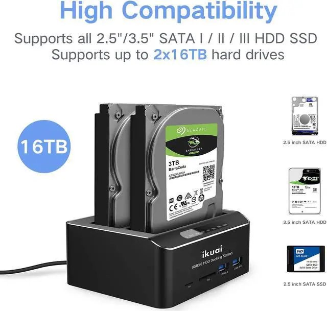 Alt view image 4 of 7 - Hard Drive Docking Station RSHTECH USB 3.0 Aluminum Dual Bay Hard Drive Dock for 2.5 & 3.5 SATA HDD SSD with SD TF Card Reader and Offline Clone/Duplicator Function Support 16TB Tool-Free
