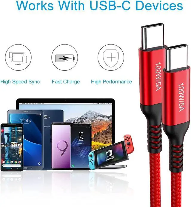 Alt view image 7 of 7 - 15FT Long USB-C to USB-C Cable 100W, Type-C 20V/5A Fast PD Charger Braided Cord for MacBook Pro, iPad Pro/iMac Air/iPhone 15/15 Pro/15 Plus/15 Pro Max, Samsung Galaxy S24 S23,OnePlus 9, Sony PS5,Red