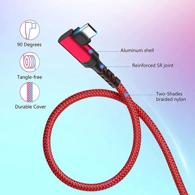 Alt view image 6 of 7 - Right Angle USB C Cable 3ft 100W 10Gbps USB-C to USB-C 3.1 Gen2 PD Fast Charging Short Cord 4K Display for MacBook Pro iPhone 16/15 SSD Docking Station Galaxy S24 2Pack (Red)