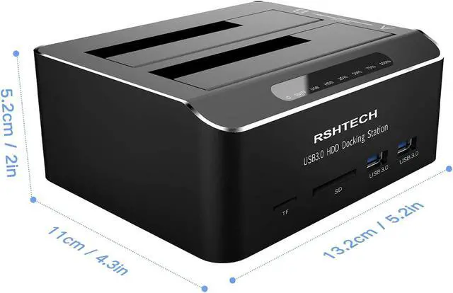 Alt view image 7 of 7 - Hard Drive Docking Station RSHTECH USB 3.0 Aluminum Dual Bay Hard Drive Dock for 2.5 & 3.5 SATA HDD SSD with SD TF Card Reader and Offline Clone/Duplicator Function Support 16TB Tool-Free