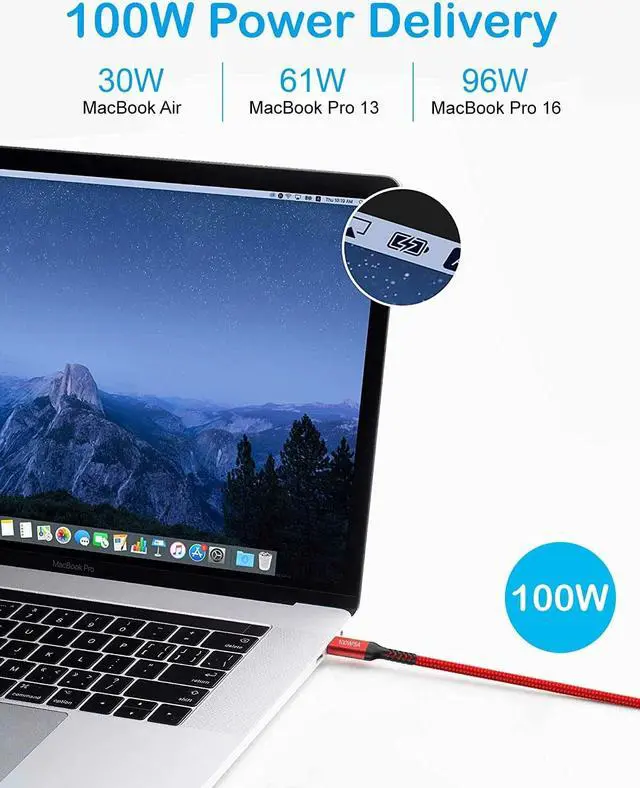 Alt view image 4 of 7 - 15FT Long USB-C to USB-C Cable 100W, Type-C 20V/5A Fast PD Charger Braided Cord for MacBook Pro, iPad Pro/iMac Air/iPhone 15/15 Pro/15 Plus/15 Pro Max, Samsung Galaxy S24 S23,OnePlus 9, Sony PS5,Red