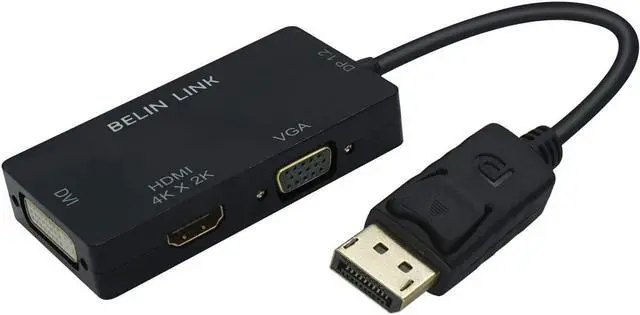 Main image of DP to HDMI VGA DVI Adapter Displayport to HDMI 4K Adapter 3 in 1 Display Port to HDMI VGA DVI Converter Male to Female Gold-Plated (Diamond Shaped) (4K Rectangle Black)