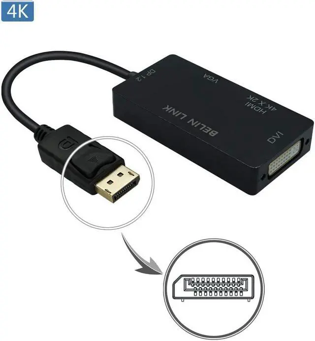 Alt view image 3 of 7 - DP to HDMI VGA DVI Adapter Displayport to HDMI 4K Adapter 3 in 1 Display Port to HDMI VGA DVI Converter Male to Female Gold-Plated (Diamond Shaped) (4K Rectangle Black)