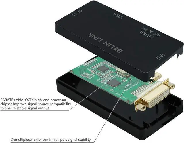 Alt view image 7 of 7 - DP to HDMI VGA DVI Adapter Displayport to HDMI 4K Adapter 3 in 1 Display Port to HDMI VGA DVI Converter Male to Female Gold-Plated (Diamond Shaped) (4K Rectangle Black)