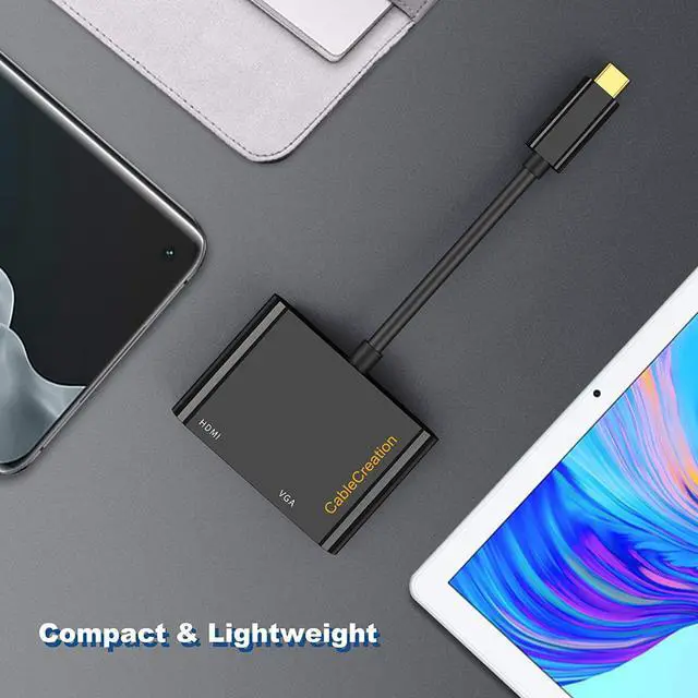 Alt view image 6 of 6 - USB C to HDMI + VGA, CableCreation Type C to Dual HDMI VGA Splitter Thunderbolt 3 Compatible Adapter, Compatible with XPS 13, MacBook Pro 2019,iPad Pro 2019, Yoga 910,Surface?Go, Chromebook Pixel