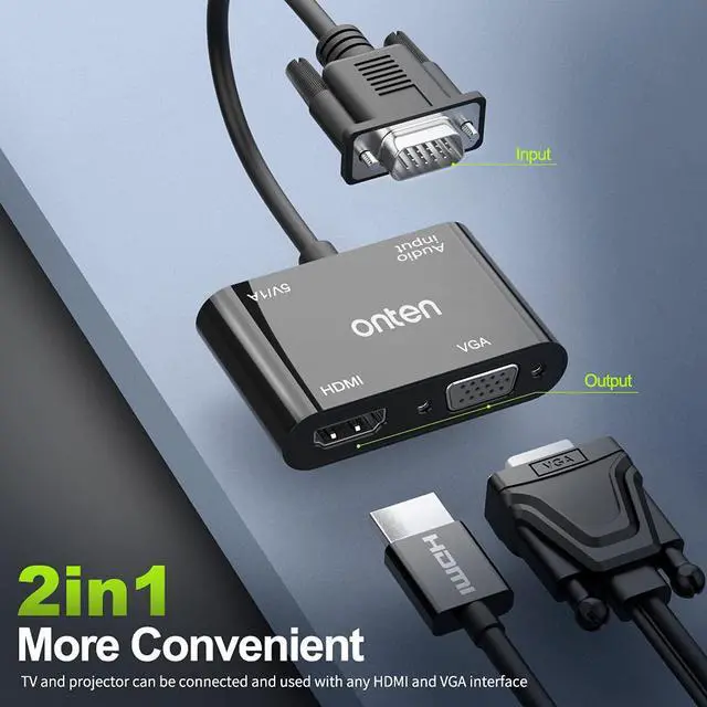 Alt view image 2 of 7 - VGA to HDMI VGA Adapter Onten VGA Splitter 1 VGA in HDMI VGA 2 Out (VGA HDMI Interface Display at The Same time) VGA to HDMI VGA Adapter for Computer Desktop Laptop PC Monitor Projector&hellip